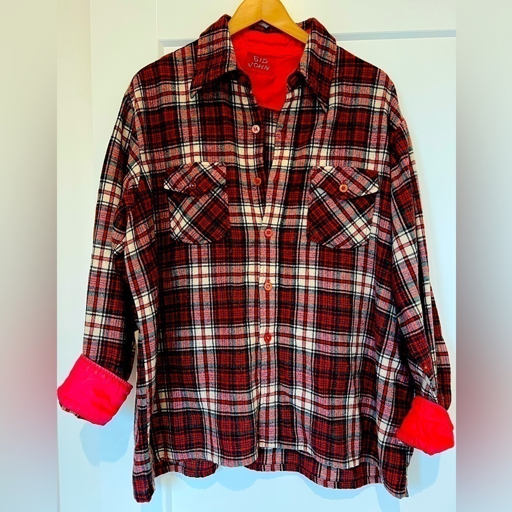 Vintage Big John Wool Plaid Unisex Button Front Shirt / xlarge